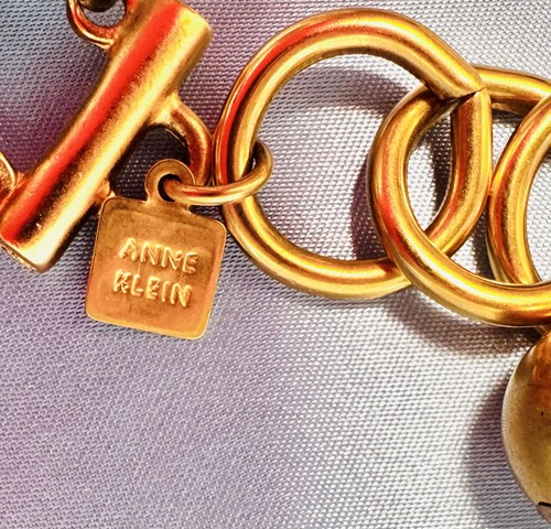 80er Anne Klein Laufsteg Stil Grob Doppelstrang Gold und Silber Ton Metall Perlen - Bild 3 von 5