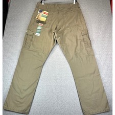 New Wrangler Rip Stop Cargo Pants Men 38x34 Tan Relaxed Fit Tech Pocket RN130273