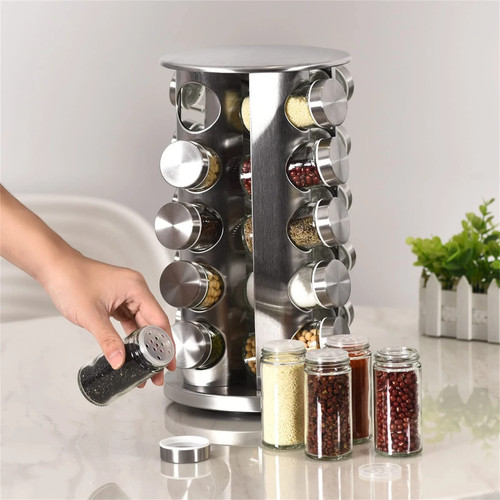 Estante giratorio para especias de acero inoxidable de 20 frascos con base antideslizante encimera de cocina - Imagen 3 de 8