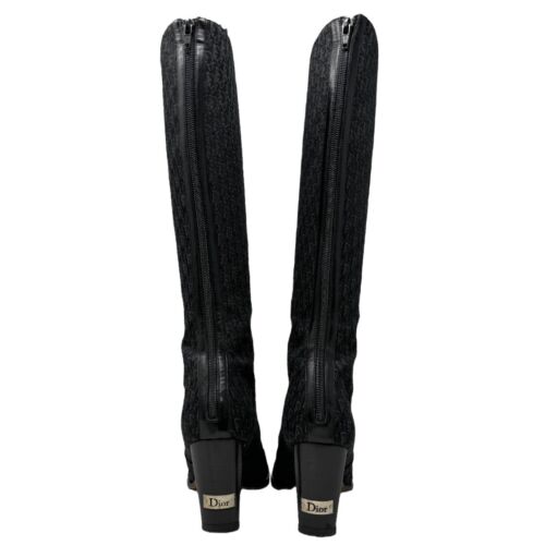 Christian Dior Vintage Trotter Monogram Long Boots Heels #37,5 Black Canvas - Bild 9 von 15