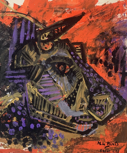 MICHEL DE ALVIS (1936-2019) BELLE PEINTURE TAUREAU CUBISTE SIGNEE 1960 (98) - Foto 2 di 5