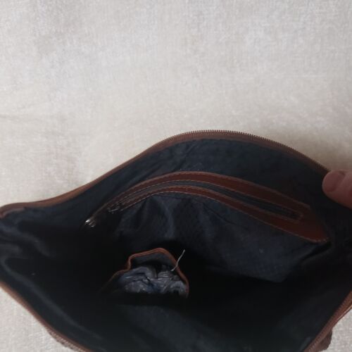 Vtg Brown Woven Leather Crossbody Shoulder Bag/Purse Boho Zip Adjustable Strap - Picture 9 of 15