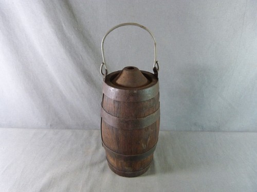 French Bourgogne Vertical Barrel, Antique wrought-iron oak barrel with handle - Picture 7 of 7