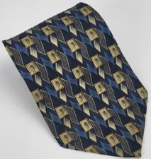T.K.S. Nordstrom Silk Tie Blue Gold Brown Gray Geometric Men Necktie 58 x 4
