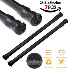 2X Tension Curtain Rod Spring Load Adjustable Window Pole Heavy-Duty Steel Black