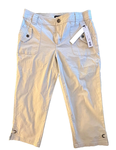 TRIBAL Womens Capri Pants Size 8 Stone Cotton Flap Pockets NWT! - Picture 4 of 9
