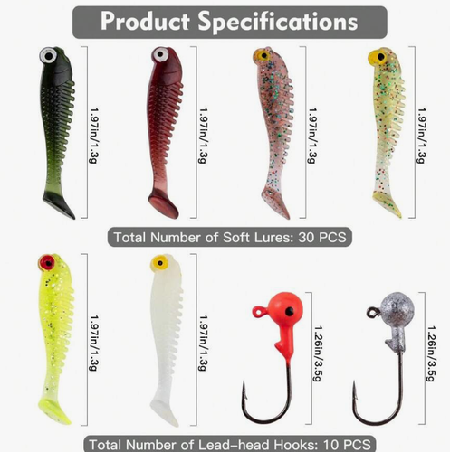 40 Teile/Posten Soft Lure Kit Soft Angelköder 5cm 3,5g Jigkopf Haken mit Tackle Box - Bild 4 von 5