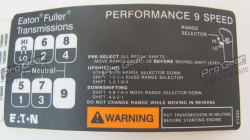 Eaton Fuller 9 Speed Overdrive Transmission Shift Pattern Label 21503 - Bild 5 von 8