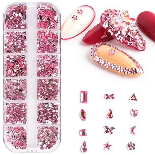 3D Pink Nail Art Strasssteine, glitzernde Nagel Edelsteine und Strasssteine Set, 2.Rosa Set - Bild 1 von 4