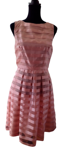 London Times Women's Dusty Rose Pink Stripe Cocktail Dress Sz 8 NWT - Picture 2 of 10