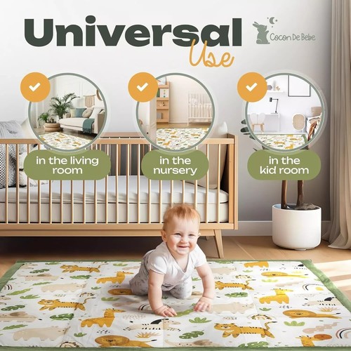Extra Large Baby Play Mat 47x47 Foam Jungle Animals Tummy Time Activity Rug - Picture 6 of 9