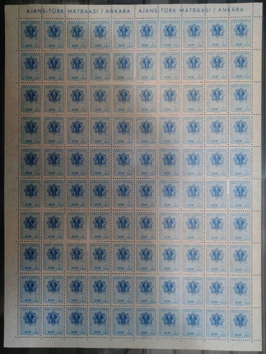 TURKEY 1967, OFFICIALS Full Sheet 3v 100 set ( MNH ) - Picture 1 of 3