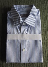 Canali Dress Shirt Dk Blue and White Stripes Spread Collar 42 EU 16.5 US