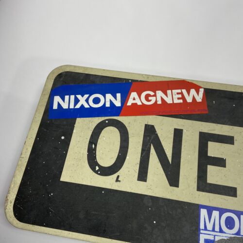 Authentic Retired ONE WAY Road Sign 36x12 Political Stickers. - Picture 3 of 6