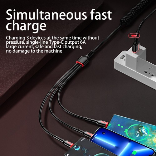 3 in 1 Multi USB Fast Charger Charging Cable Cord For Type C Android iPhone iOS - Photo 7 sur 19