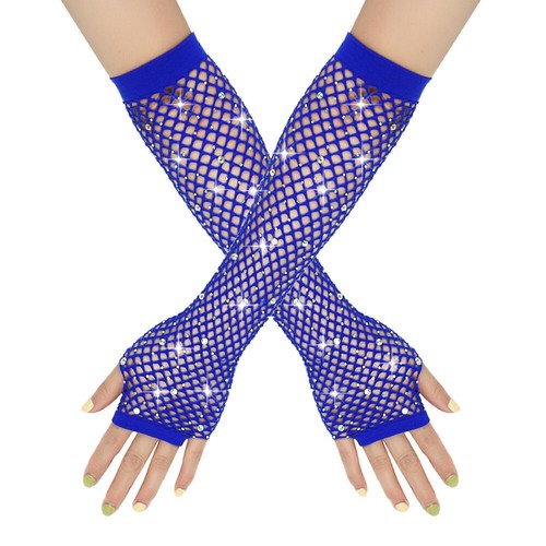Women Long Fishnet Net Gloves Shiny Fingerless Sexy Punk Mittens Arm Sleeve US - Foto 21 di 40