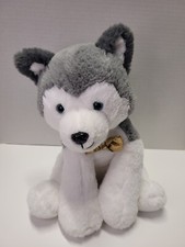 FAO Schwarz Toy Siberian Husky Puppy Dog Plush with Gold Bow Tie 12