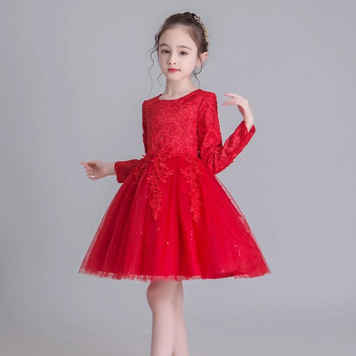 Fashion Flower Girl Dresses Lace Long Sleeve Children Dresses Girls Party Dress - Picture 8 of 20
