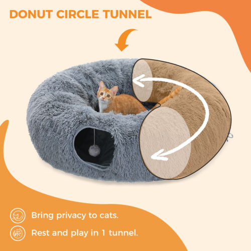 PAWZ Road Cat Tunnel Bed with Central Soft Mat Collapsible Fluffy Plush Cat Tube - Picture 3 of 8
