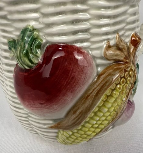 Fitz & Floyd Basketweave 2 Quart Earthenware Pitcher,Vegetables Peas Corn Radish - Picture 8 of 17