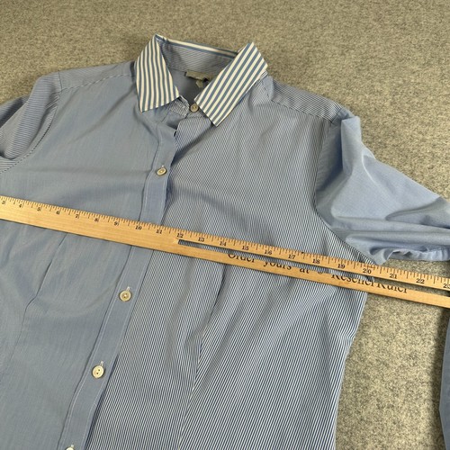 Hinson Wu Womens Size 10 Striped Shirt Blue White Button Long Sleeve Collared - Picture 7 of 13