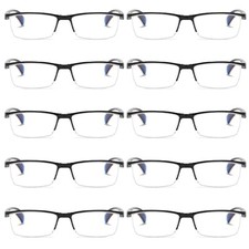 10 PK Mens Half Frame Spring Hinge Reading Glasses Blue Light Blocking Readers