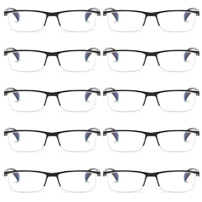 10 PK Mens Half Frame Spring Hinge Reading Glasses Blue Light Blocking Readers