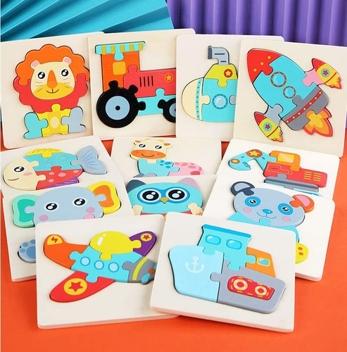 12 Pack Wooden Jigsaw Puzzles Educational Toys for Kids 3+ Color Shape Learning - Picture 7 of 12