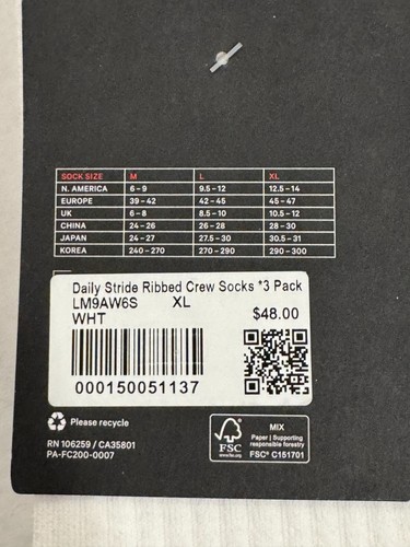 Lululemon Daily Stride Ribbed Crew Sock 3-Pack White Men's XL 12.5-14 LM9AW6S - Picture 3 of 3