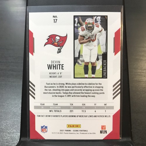 DEVIN WHITE 88/110 SP GREEN SPOKES 2021 Score Devin White Buccaneers #17 - Picture 5 of 7