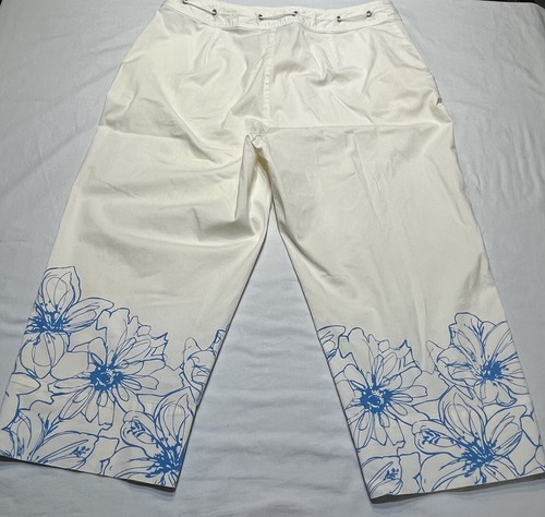 Evan Picone Women's White Stretch Casual Pants Cotton Blend Size 14 Floral - Picture 5 of 5