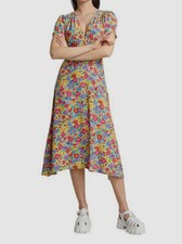 $200 Faithfull The Brand Women's Green Raphaela Floral MIDI-Dress Size AU6 US2