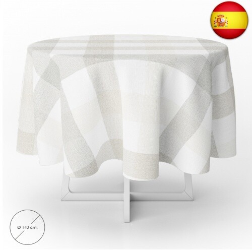 Mantel Hule Redondo Cuadros Beige Impermeable Antimanchas PVC Ø 140 cm. Uso
