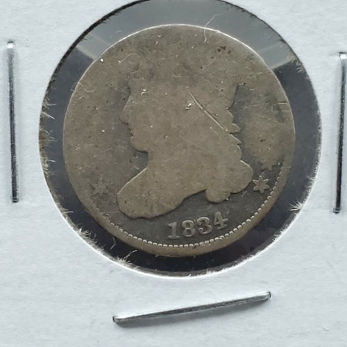 1834 P Small 4 Large Date Capped Bust Silver Dime Variety Coin AG ABOUT GOOD - Picture 1 of 4