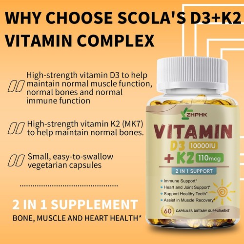 2 in 1 Vitamin K2 with D3 10000 IU Supplement, BioPerine Capsules, Immune Health - Picture 3 of 12