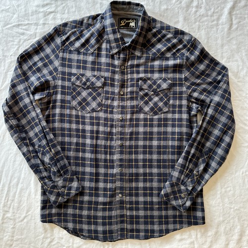 Duke’s Bark Pearl Snap Flannel Men’s Large Blue Plaid Long Sleeve Western - Picture 2 of 7
