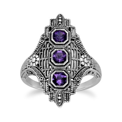Details about / Gemondo 925 Sterling Silver Art Deco Style Garnet Filigree Statement Ring