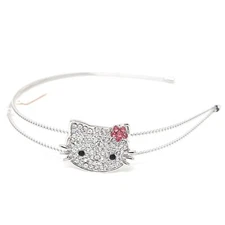 NEW Silver Metal Crystal Rhinestones Cute Kitty Cat flower Headband Hair Band 