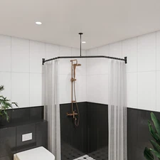 Naiture Neo-Angle Stainless Steel/Aluminum Shower Rod with Ceiling Support
