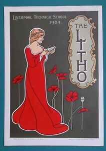 LADY-IN-RED-Liverpool-Technical-School-Ad-1904-COLOR-Art-Nouveu-Era-Print