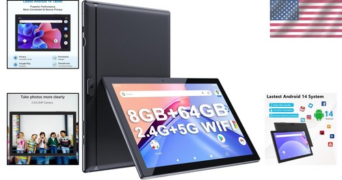 Android 14 Tablet 10.1" 8GB RAM 64GB ROM Expandable 1TB Quad-Core WiFi - Picture 2 of 11