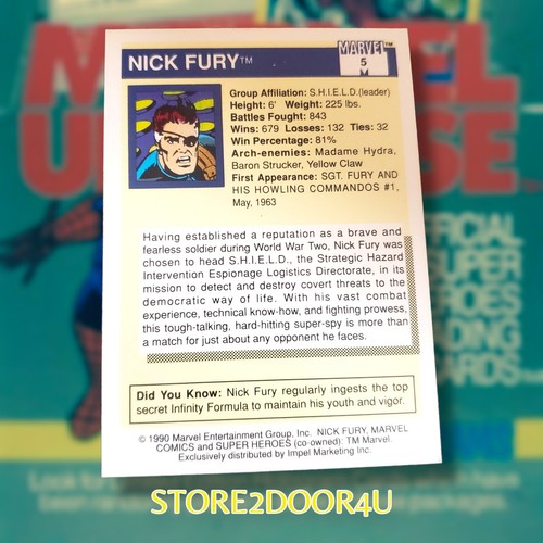 1990 MARVEL UNIVERSE BASE CARD #5 NICK FURY (Impel) - Picture 2 of 4