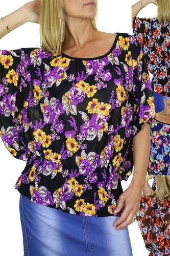 Para mujer Estampado floral Blusa Damas Cuello Cuchara Mangas Ala de Murciélago Túnica Top 10-18 - Imagen 1 de 14