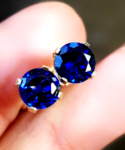 2.80ct Natural VS Blue Sapphire 14K Yellow Solid Gold Stud Earrings Push Back - Picture 8 of 9