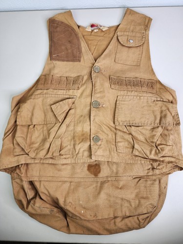 Vtg Storm Pruf Men Medium 100% Cotton Hunting Vest Fishing Tan Well Loved... - Picture 8 of 15