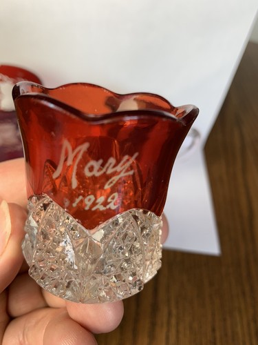 3 Antique Red Flash Glass, 1922 EAPG Toothpick Holder,Pitcher, Cut Flower Shot - Picture 2 of 11