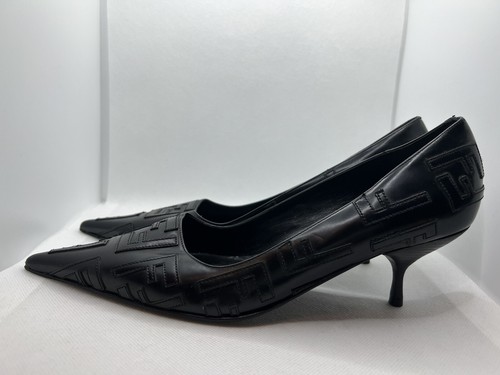 FENDI Monogram Women’s Black Leather Heels Shoes Size 37 Brand New Authentic - Picture 9 of 12