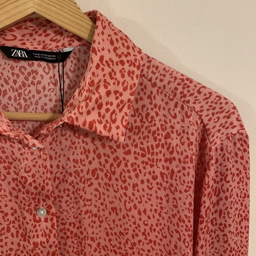 *NEW* Zara Printed Satin Button Down Shirt in Pink, Size S - Picture 9 of 12