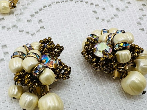 Vintage High End Crystal Glass Baroque Pearl AB Rhinestone Necklace Earring Set - Picture 5 of 13