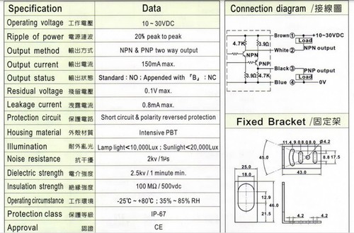 1set Fotek IR Thrugh Beam type Photo Sensor T18-30MX Distance=30M IP67 UL RoHS - Picture 9 of 11